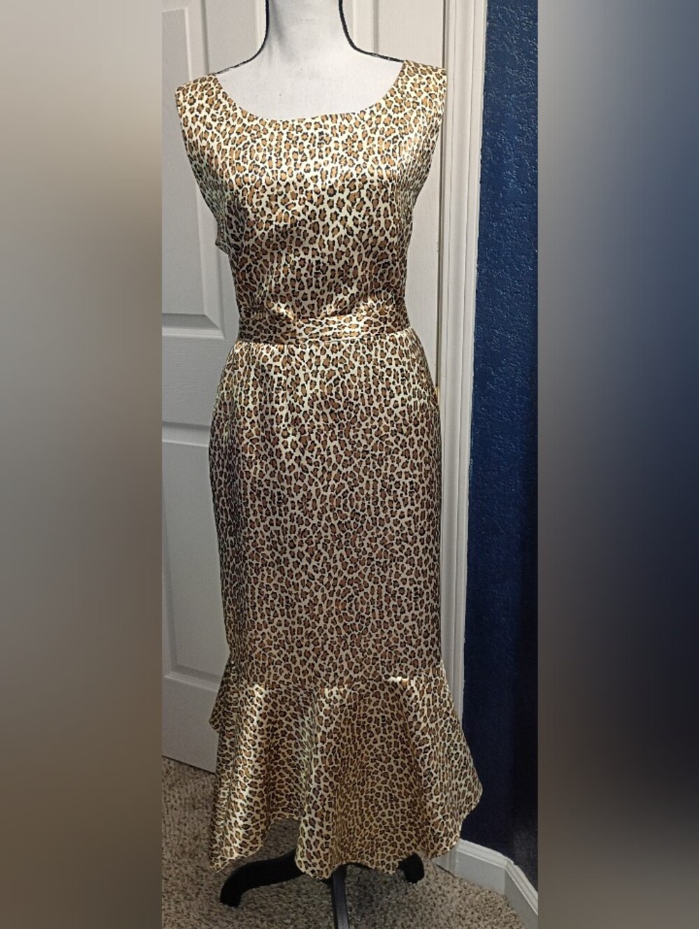Terramina Leopard Print Satin Mermaid Skirt  With Blouse    Gold and Brown